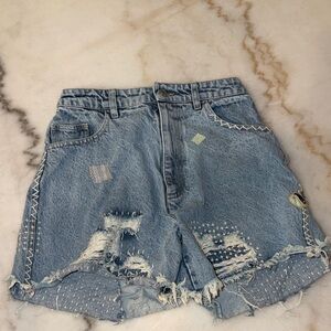 Sea New York Light Blue Distressed Embroidered Denim Shorts